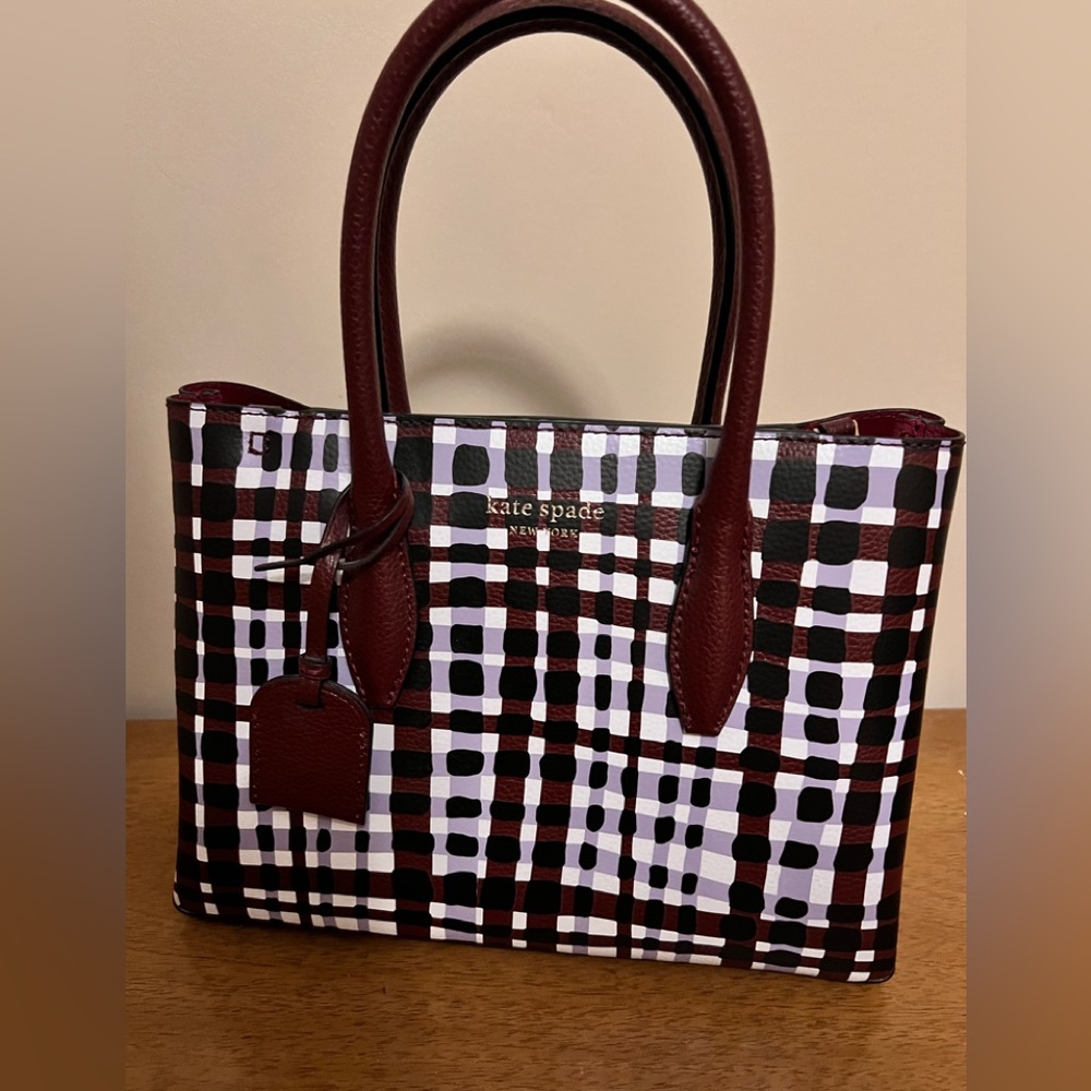 New Kate Spade maroon lavender plaid bag